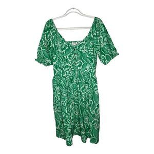 Fat Face Womens Dress Size 8 Long‎ Linen Blend Green Tropical Sundress V Neck